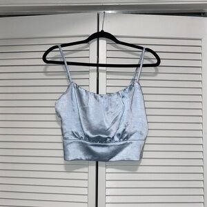 Lulu’s Light Blue Satin Cropped Tank Top